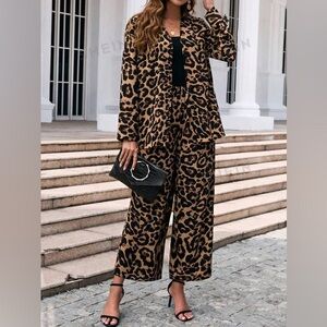 SSOULM Chic Leopard print Blazer & Trousers set